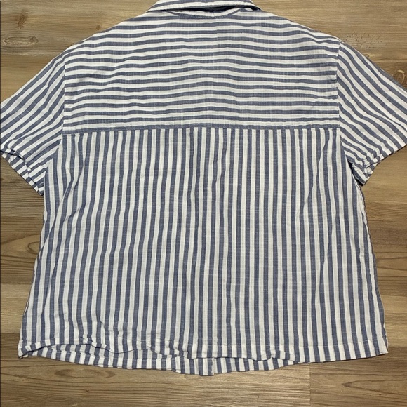 Lola River short sleeved button up shirt Blue white stripe Boxy womens L Cotton - Picture 6 of 8